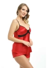 Kırmızı Saten Babydoll Şortlu Takım - 314