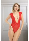 Kırmızı Yarım Kol Dantel Bodysuit - 896