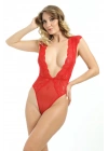 Kırmızı Yarım Kol Dantel Bodysuit - 896