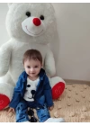 9-12-18-24 Ay Kot Kumaş Kapşonlu Uzun Kol Sweatli Kot Kumaş 3lü Erkek Bebek Takımı Mavi
