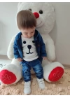 9-12-18-24 Ay Kot Kumaş Kapşonlu Uzun Kol Sweatli Kot Kumaş 3lü Erkek Bebek Takımı Mavi