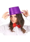 Koyu Mor Renk Violet Parıltılı Simli Fötr Silindir Parti Şapkası