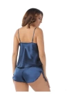 Lacivert Saten Babydoll Şortlu Takım - 259
