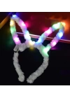 Led Işıklı Peluş Pofuduk Tavşan Kulak Tavşan Taç Beyaz 17x23 Cm