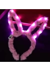 Led Işıklı Peluş Pofuduk Tavşan Kulak Tavşan Taç Pembe 17x23 Cm