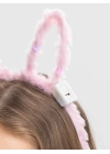 Led Işıklı Peluş Pofuduk Tavşan Kulak Tavşan Taç Pembe 17x23 Cm