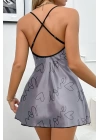 Love Baskılı Gri Saten Gecelik