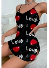 Love Desenli Saten Gecelik