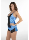 Mavi Siyah Saten Babydoll Şortlu Takım - 292