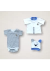Minik Centilmen Ayı Nakışlı %100 Cotton Antibakteriyel 10lu Zıbın Takımı Hastane Çıkışı