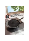 DKTT Granit Döküm Tava Yağ Sıçratmaz Kapaklı -Yapışmaz Taban 32 Cm