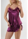 Mor Saten Babydoll Şortlu Takım - 330