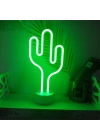 Neon Işıklı Kaktüs Masa Gece Lambası USB ve Pilli