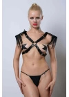 Omuzdan Püsküllü Göğüs Harness, Deri Püsküllü Omuz Harness - Brf1240