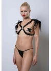 Omuzdan Püsküllü Göğüs Harness, Deri Püsküllü Omuz Harness - Brf1240