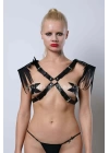 Omuzdan Püsküllü Göğüs Harness, Deri Püsküllü Omuz Harness - Brf1240