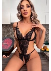 Özel Bölgesi Açık Dantelli Siyah Fantazi Babydoll TM1309