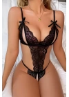 Özel Bölgesi Açık Dantelli Siyah Fantazi Babydoll Tm1309