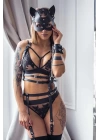 Pamuktenim Kedi Maskeli Deri Harness Jartiyer Takımı 25x