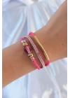Pembe Renk Zirkon Taşlı Deri Çoklu Bileklik - TJ-BB6350