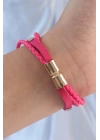Pembe Renk Zirkon Taşlı Deri Çoklu Bileklik - TJ-BB6350