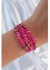 Pembe Renk Zirkon Taşlı İpli Çoklu Bileklik - TJ-BB6342