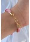 Pembe Renk Zirkon Taşlı İpli Püskül Detay Çoklu Bileklik - TJ-BB6354