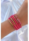 Pembe Renk Zirkon Taşlı Metal Aksesuarlı İpli Çoklu Bileklik - TJ-BB6357