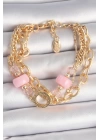 Pirinç Gold Renk Çoklu Pembe Taşlı Kadın Bileklik - TJ-BB6961