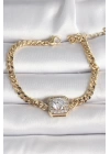 Pirinç Gold Renk Kare Zirkon Taşlı Xuping Exclusive VIP Seri Kadın Bileklik - TJ-BB6504