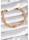 Pirinç Gold Renk Pembe Kare Zirkon Taşlı VIP Seri Kadın Bileklik - TJ-BB6488