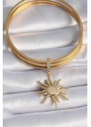 Pirinç Gold Renk Zirkon Taş Detaylı Güneş Model Ajda Charm - TJ-BC1008