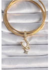 Pirinç Gold Renk Zirkon Taş Detaylı Hilal Model Sallantı İncili Ajda Charm - TJ-BC1012