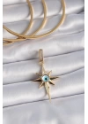 Pirinç Gold Renk Zirkon Taşlı Kutup Yıldızı Nazar Boncuk Detay Ajda Charm - TJ-BC1006