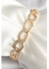 Pirinç Gold Renk Zirkon Taşlı Oval Zincir Model Kadın Bileklik - TJ-BB6847
