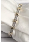 Pirinç Gümüş Renk Zirkon Taşlı Gold Xoxo Model VIP Seri Kadın Bileklik - TJ-BB6717