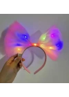 Rengarenk Led Işıklı Fiyonk Şekilli Tül Parti Tacı Pembe Renk 25x25 Cm