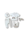 Romantik Çift Baykuş Nakışlı %100 Cotton Antibakteriyel 5li Zıbın Takımı Hastane Çıkışı