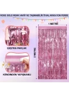 Rose Gold Renk Ekstra Metalize Parlak Saçaklı Arka Fon Perde İthal A Kalite 1x2 Metre