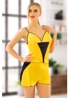 Sarı Saten Babydoll Şortlu Takım - 290