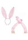 Saten Kaplama Soft Pembe Eldiven 40 cm ve Tavşan Kulak 2 li Set