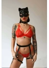 Seksi Deri Maske Tasma Ve Jartiyer Harness Takım - Brf783