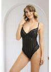 Siyah Çizgili Bodysuit - 876