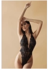 Siyah Dantelli Fantezi Bodysuit - 857