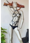 Siyah Deri Fantazi Dansçı Harness Kostüm - Brf514