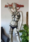 Siyah Deri Fantezi Jartiyer Harness Takım - Brf455