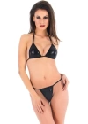 Siyah Deri Görünümlü Sütyen Ve G-string Takım Tm1118