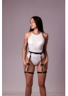 Siyah Fantazi Fiyonklu Deri Jartiyer Harness 1084