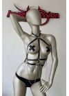 Siyah İç Çamaşır Modelleri Fantazi Deri Harness