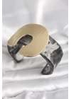 Siyah Mermer Desen Akrilik Plastik Gold Nal Model Plaka Vintage Kadın Bilezik - TJ-BB6677